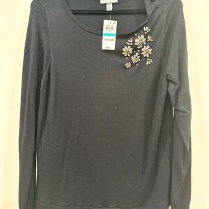 Charter’s Club Black Embellished Women's Long Sleeve Double Layer style Top